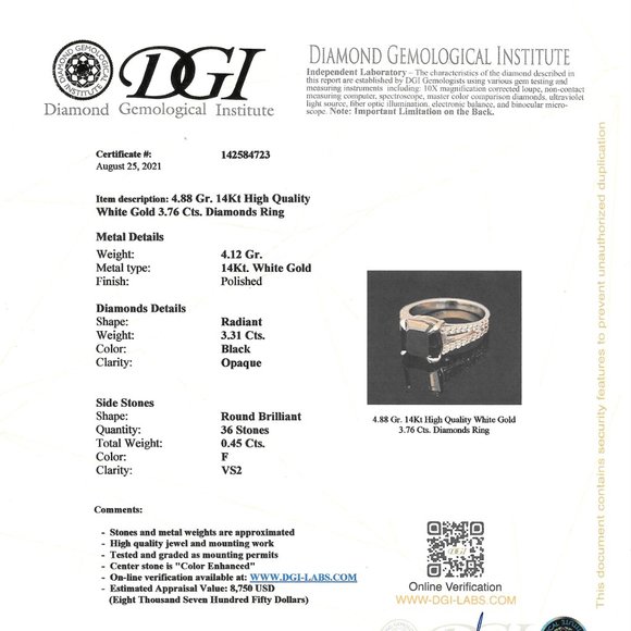 Black Diamond Split Shank Alternative Engagement Ring 14K White Gold 3.76 TCW - Picture 4 of 9